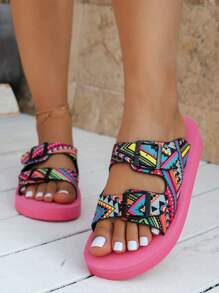 Women'S Flat Sandals Eva Slip-On Slippers With Buckle Strap For Summer Beachwear, Cross-Border Fashion Shoes - Pink - View 3