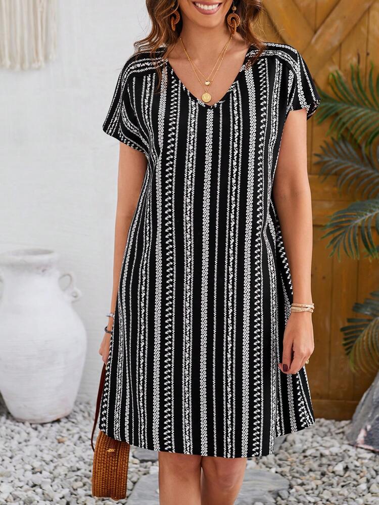 Ladies' Floral Print V-Neck Dress