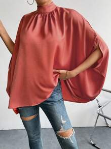 Chiquease Camisa De Manga Murciélago Con Color Sólido Para Mujer - Rosa Roja - Ver 4