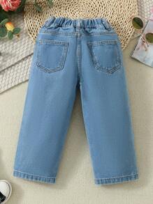 Baby Girl Cartoon Character Printed Straight Denim Pants