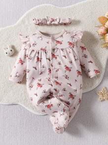 SHEIN 迪容嬰女復古花卉印花睡衣,帶蕾絲細節和連身設計 - 彩色 - 查看 1