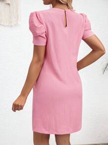 SHEIN Elegant Maternity Short Dress With Round Neckline For Workplace - Pink - View 2