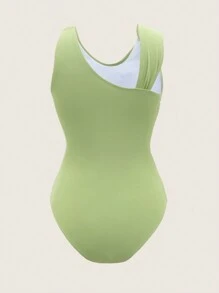 Swim Mod Women'S Mono-Color Pleated One-Piece Swimsuit - Green - View 4