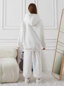 RueChic Teen Girl Slogan Printed Drawstring Hoodie And Sweatpants Two-Piece Set