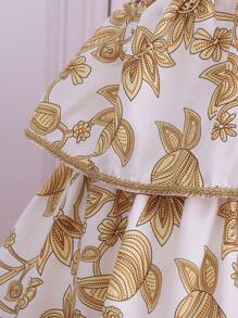 Vestido Largo Para Niñas Jóvenes Elegantes Y Magníficas Con Estampado Dorado De Múltiples Capas, Adecuado Para Fiestas De Cumpleaños, Fiestas Nocturnas, Actuaciones Y Bodas - Blanco - Ver 5