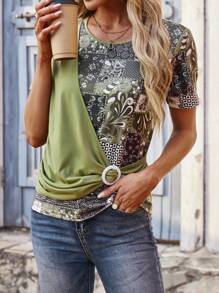 EMERY ROSE Áo thun cổ tròn tay ngắn họa tiết áo thun nữ - Nhiều màu - Xem 4