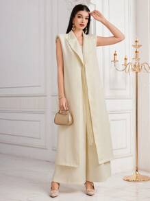 Modelyn Của phụ nữ Cổ áo không bâu Độn vai Áo vest Áo khoác - Màu be - Xem 5