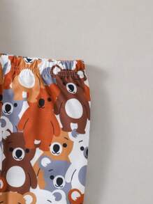 Young Boy Cartoon Bear Print 2pcs Snug Fit Sleepwear Set Matching Set - Multicolor - View 6