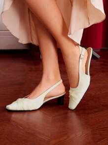 SheIn Belle 方頭蝴蝶結細節女時尚高跟單鞋