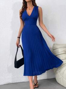 SHEIN Privé Váy xếp ly màu xanh, váy bán trang trọng - Màu xanh lam - Xem 6