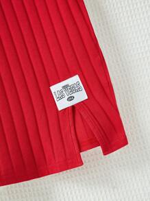 SHEIN Tween Girl Knitted Label Print Sleeveless Casual Dress