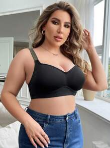 Plus Size Women's Wide Strap Wireless Bra - Black - View 3