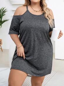 Vestido de dormir casual para mujeres de talla grande con textura de chifón y hombros descubiertos