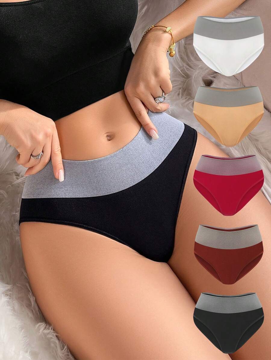 5pcs/Set Women's Colorblock Bikini Briefs - Multicolor - View 1