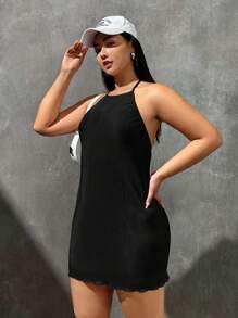 SHEIN EZwear Talla grande Vestido unicolor de cuello halter de espalda abierta