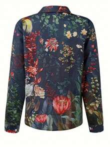 Plus Women's Printed Button Up Shirt - Black - View 2