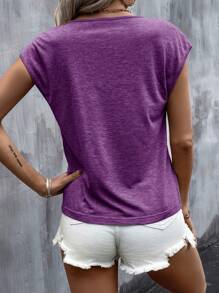 EMERY ROSE Summer Outfits Heart Print Batwing Sleeve Tee - Purple - View 4