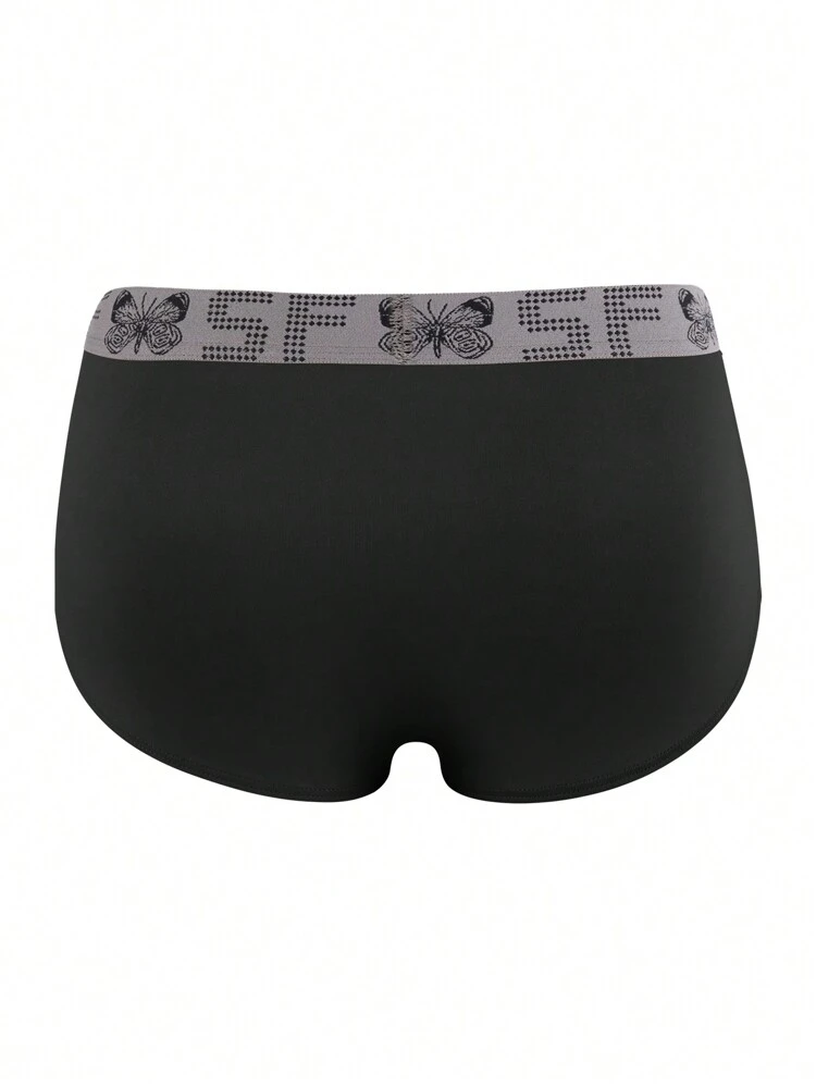 3pcs/Set Men'S Butterfly & Letter Print Weave Trim Patchwork Triangle Underwear