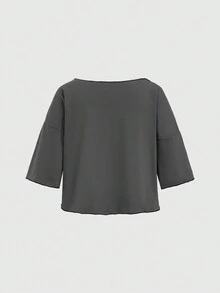 ROMWE Grunge Punk Nhân vật & In thư Áo thun - Xám - Xem 2