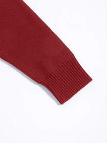 SHEIN Unity 卡通熊&標語圖案寬鬆長袖毛衣 - 酒紅色 - 查看 3