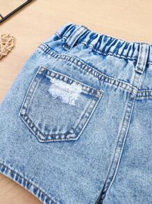 SHEIN Tween Girls Design assimétrico Lavagem pesada Desgastado Moda Anti-Flashing Denim Saia