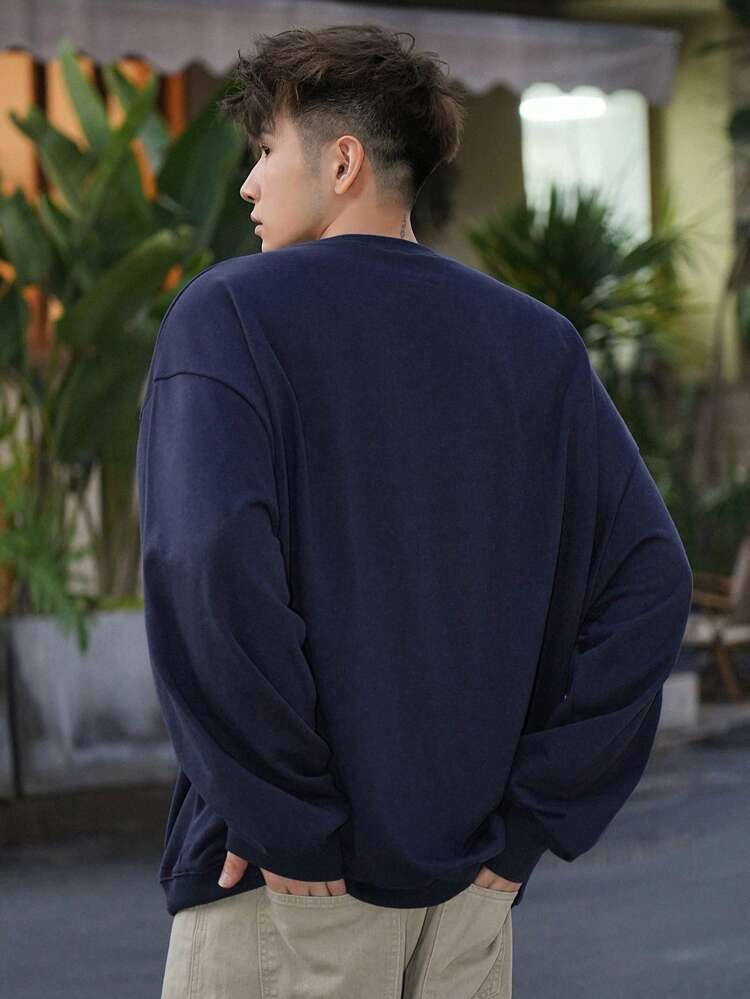 Men's Letter Print Crewneck Sweatshirt For Autumn/Winter