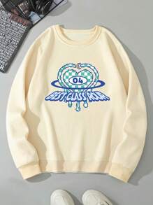 Men'S Round Neck Sweatshirt With Printed Pattern - Khaki - View 1