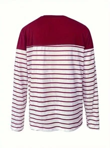 INAWLY Women's Color Block Striped Patchwork T-Shirt Graphic Tees Women Tops Fall Cloth For Women - Burgundy - View 2