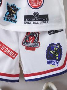 SHEIN Young Boy Letter Print Tank Top And Shorts Two Pieces Set, School, Campus, College