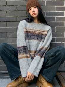 DAZY Women's Striped Color Block Sweater - Blue - View 5