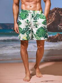 Manfinity Pantalones Cortos De Playa Para Hombres Con Estampado De Tortuga Y Bambú Y Cordón De Ajuste - Multicolor - Ver 7