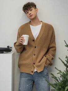 DAZY Nam Màu thuần Mùa thu & Mùa Đông Áo len Mở - Màu be - Xem 5