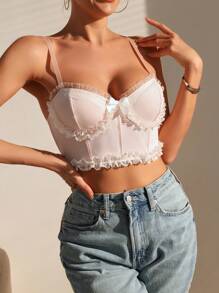 SHEIN 女士拼接蕾絲肩帶內衣 - 淺粉色 - 查看 6