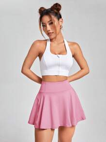 SHEIN EZwear Women's High Waisted Solid Color Skirt With Phone Pocket - Pink - View 3