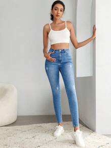 SHEIN Tall Ripped Slim Fit Denim Jeans - Medium Wash - View 5