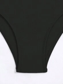 SHEIN Swim Summer Beach Ruffled Edges & Knot Decor Two-Piece Bikini Swimwear Carnival - Black - View 8