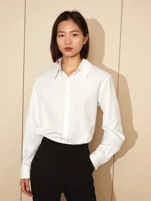Women's Versatile Solid Color Long Sleeve Shirt For Commuting - White - View 4
