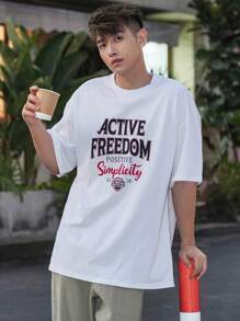 DAZY Men's Letter Printed Summer T-Shirt - White - View 4