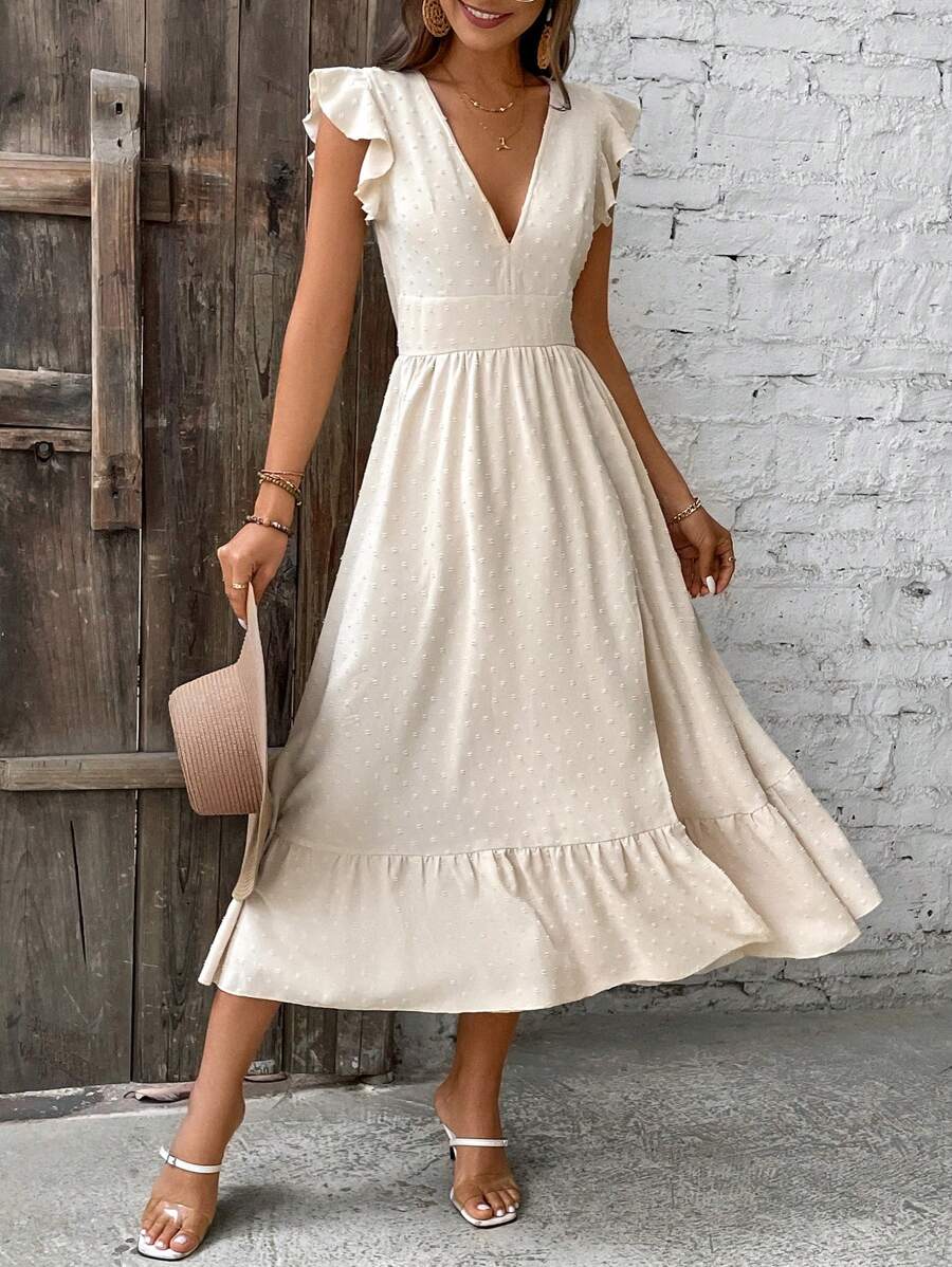 Breezaya Women's Short Cap Sleeve Dress With Ruffle Hem - Apricot - View 1