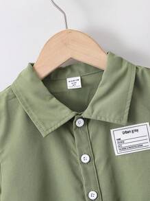 SHEIN Young Boy Patch Overalls Shorts - Green - View 3