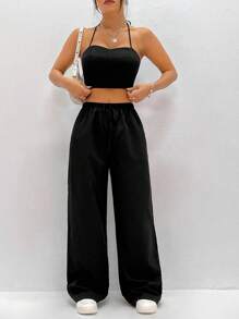 SHEIN Unity 女士純色休閒套裝 - 黑色 - 查看 6