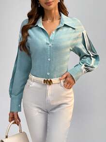 SHEIN Privé Women'S Long-Sleeve Button-Up Shirt - Green - View 5