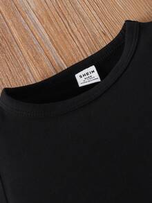 Đứa bé gái Hoa Hướng dương Lá thư In Ngắn tay Áo Và Quần denim Bộ - màu đen - Xem 3