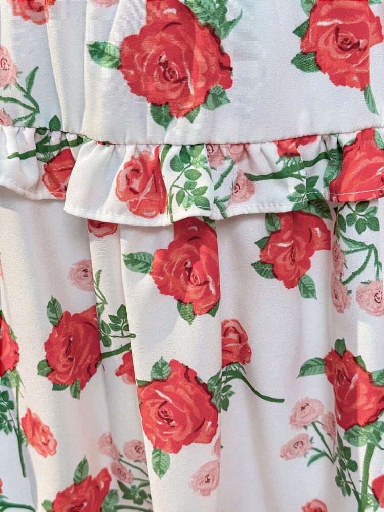 Women's Floral Printed Patchwork Lace Hem Mini Skirt