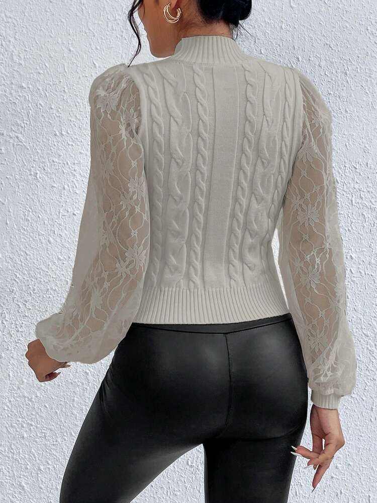 Women's Twisted Knit Stand Collar Sweater Winter Casual