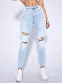 Ripped Skinny Jeans Y2k - Light Wash - View 3