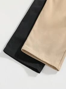 SHEIN 2 Stück Set Für Jungen, Lässig, Sportlich, Im College-stil, Gerades Bein, Khaki-hosen Und Schwarze Hosen, Geeignet Für Den Täglichen Gebrauch, Schule, Reisen, Partys Im Frühling Und Sommer