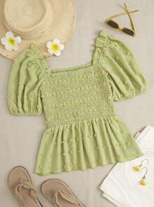 SHEIN Unity Blouse À Manches Bouffantes Et Ourlet Froncé En Chevauchement