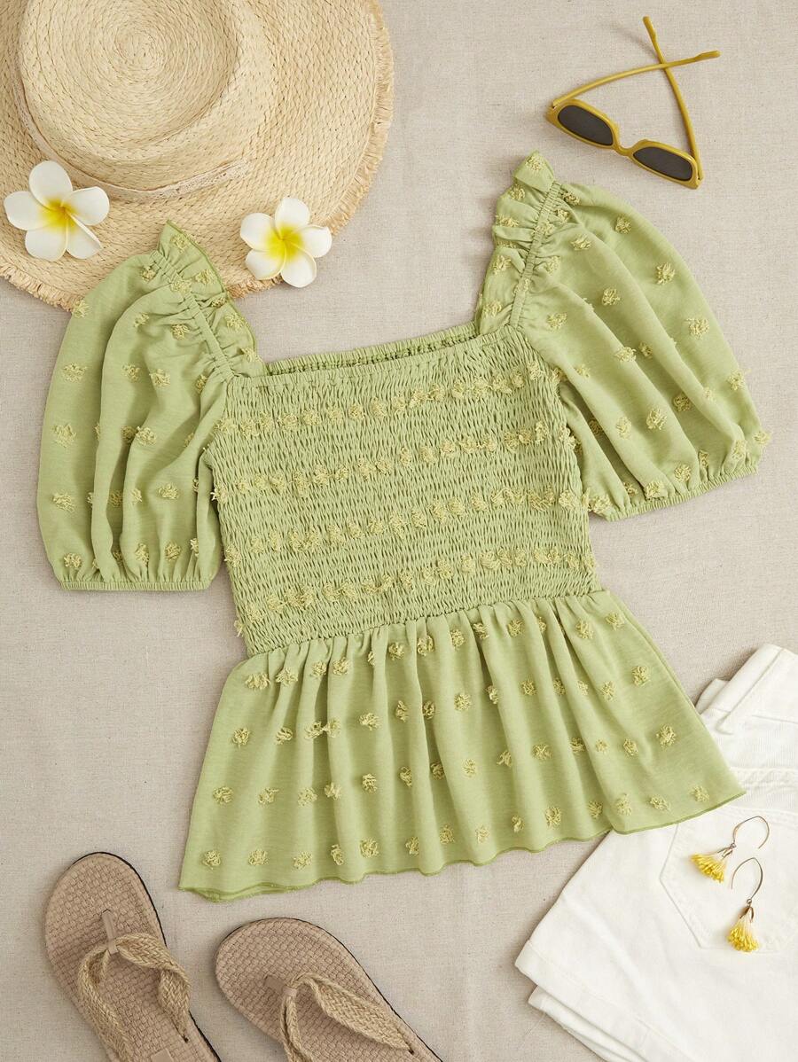 SHEIN Unity Blouse À Manches Bouffantes Et Ourlet Froncé En Chevauchement