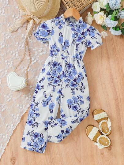 SHEIN Young Girls' Floral Printed Jumpsuit